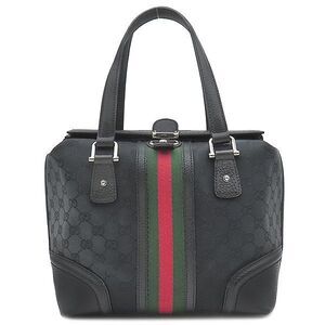 Gucci Handbag Doctor's Bag GG Canvas Leather Black Silver Hardware Black Sherry